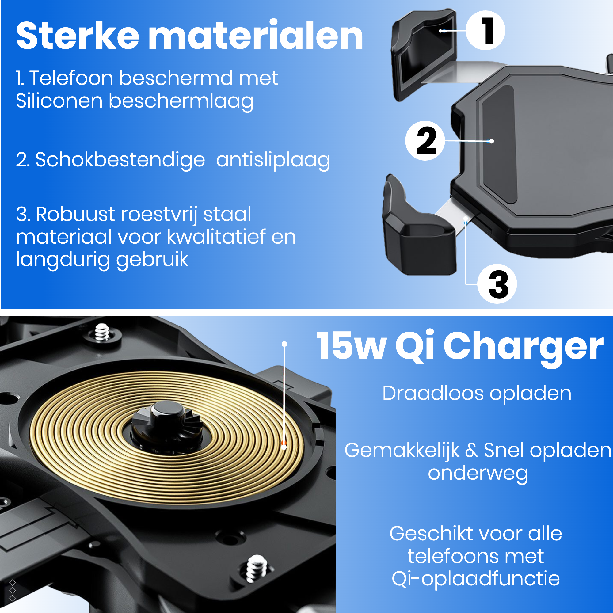 Telefoonhouder motor/ATV met anti-shock - Smartphone houder met anti-trillingsdempers - Met Draadloze Oplader - Telefoon standaard - 360º Draaibaar(G2K-67)