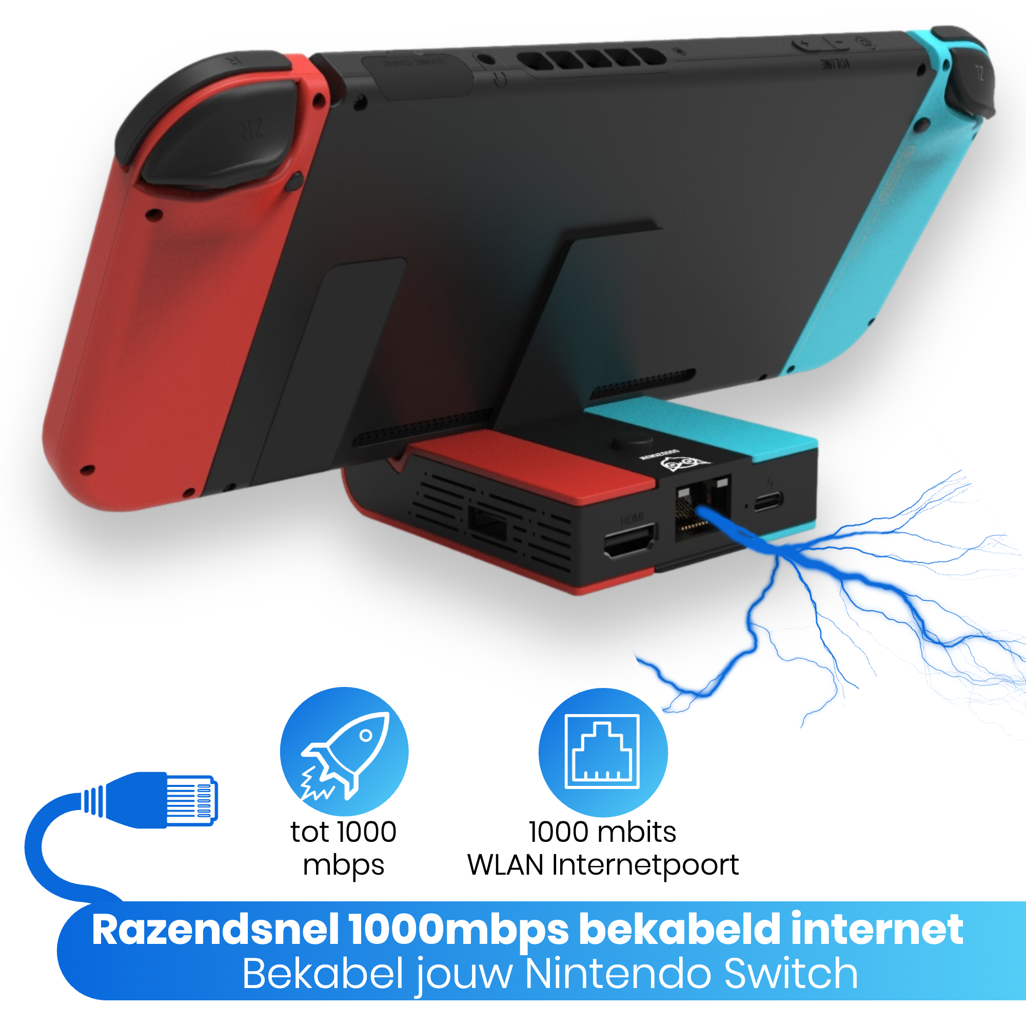 Good2know Nintendo Switch Dock Set - 5 in 1 Docking station geschikt voor Switch & OLED - Ultra HD 4K HDMI - TV/Monitor aansluiting voor Schermprojectie - Inclusief thumb grips(G2K-69)