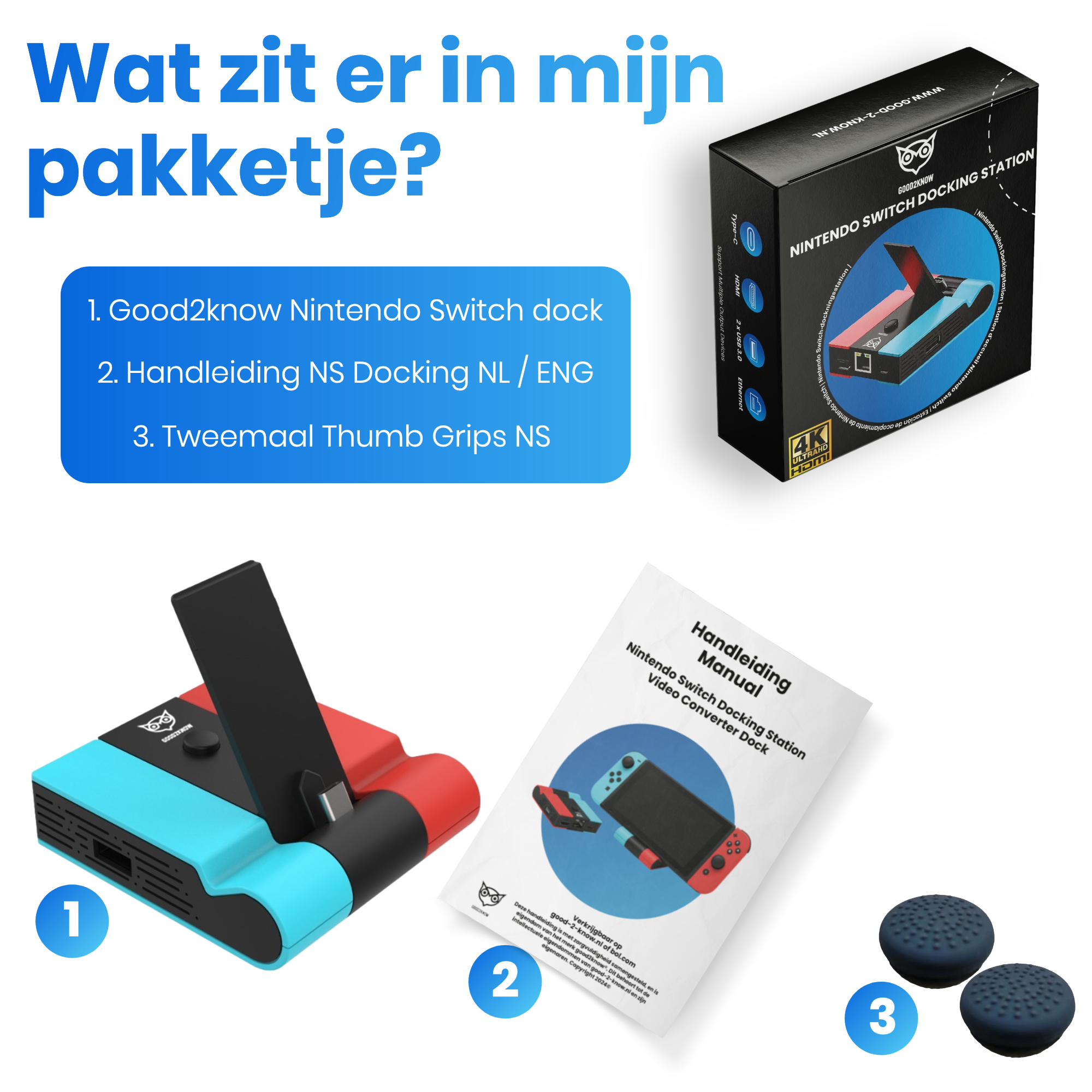 Good2know Nintendo Switch Dock Set - 5 in 1 Docking station geschikt voor Switch & OLED - Ultra HD 4K HDMI - TV/Monitor aansluiting voor Schermprojectie - Inclusief thumb grips(G2K-69)