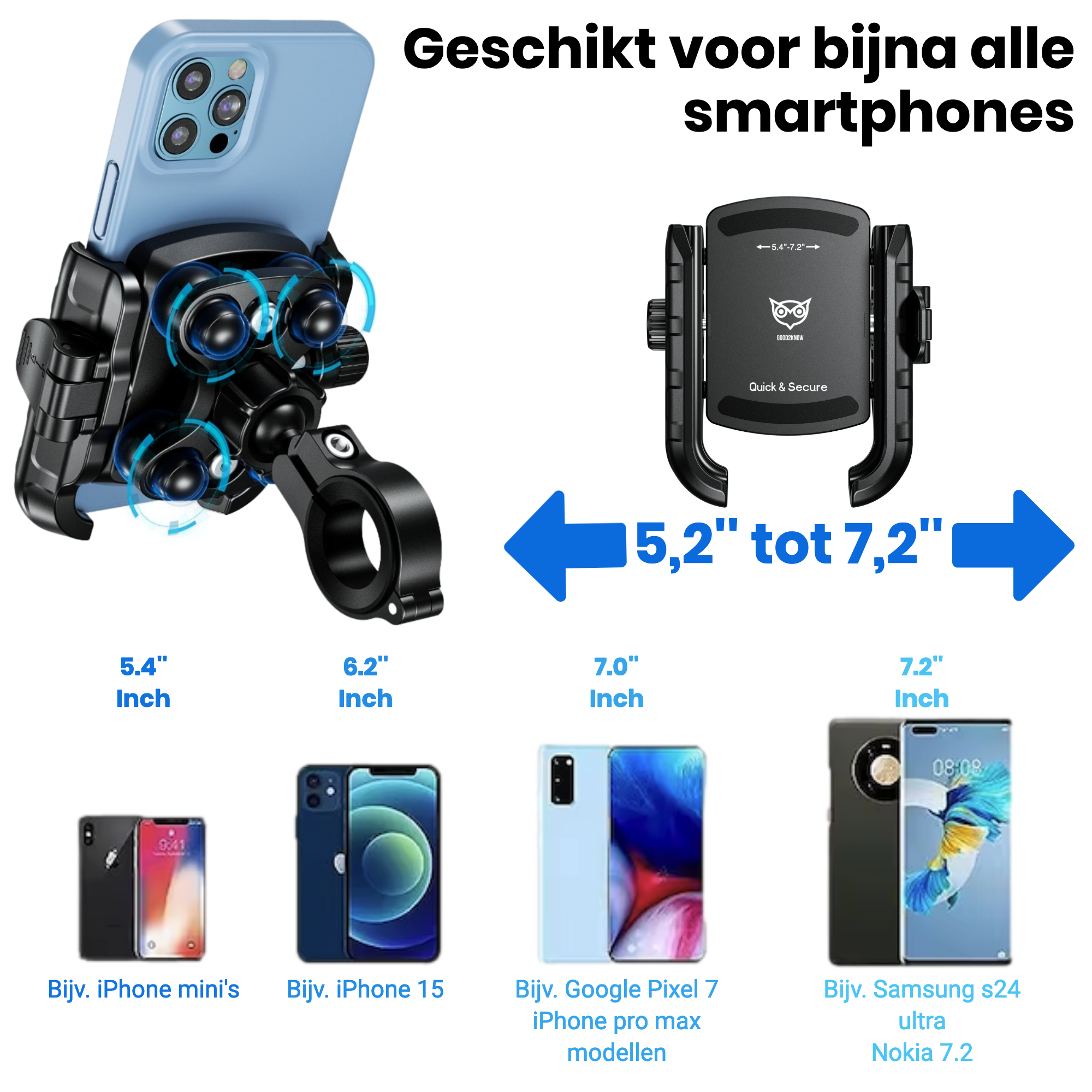 Motorcycle Phone Mount With Vibration Dampener Adjustable Grip For 5.4-7.2" Phones, Secure Lock | Fits Motorcycle Phone Mount With Vibration Dampener Adjustable Grip For 5.4-7.2" Phones, Secure Lock | Fits