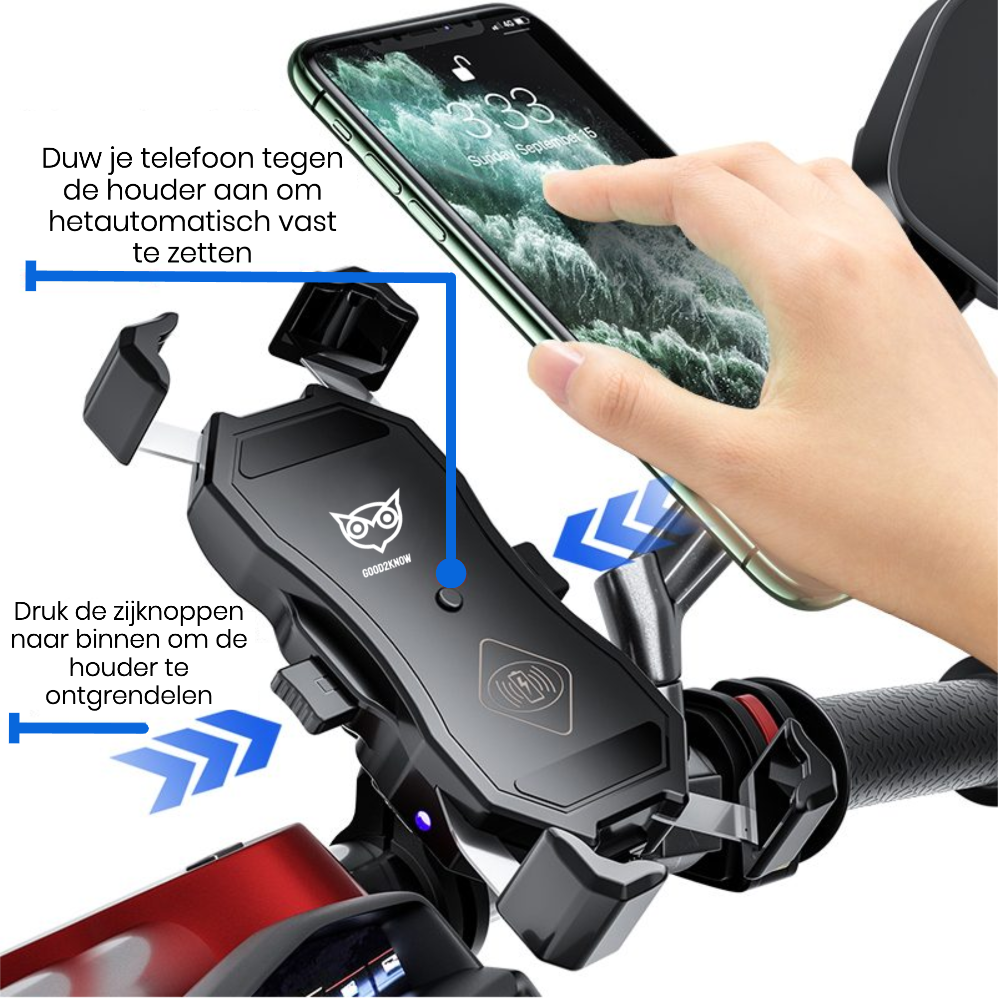 Telefoonhouder motor/ATV met anti-shock - Smartphone houder met anti-trillingsdempers - Met Draadloze Oplader - Telefoon standaard - 360º Draaibaar(G2K-67)