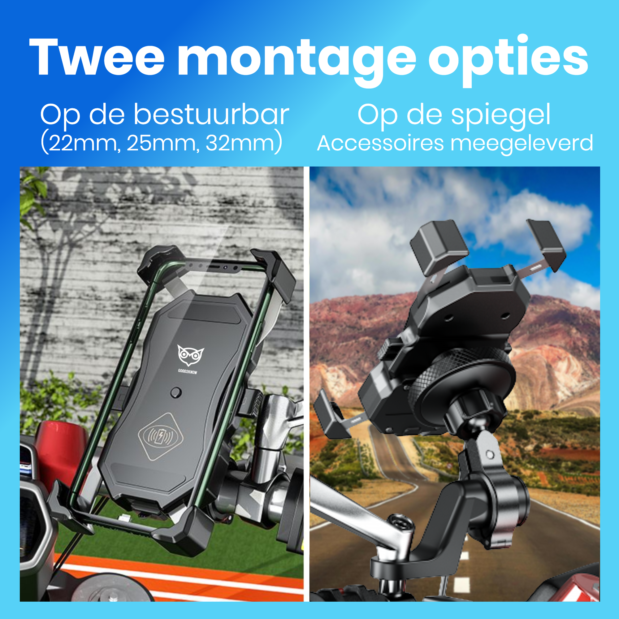 Telefoonhouder motor/ATV met anti-shock - Smartphone houder met anti-trillingsdempers - Met Draadloze Oplader - Telefoon standaard - 360º Draaibaar(G2K-67)