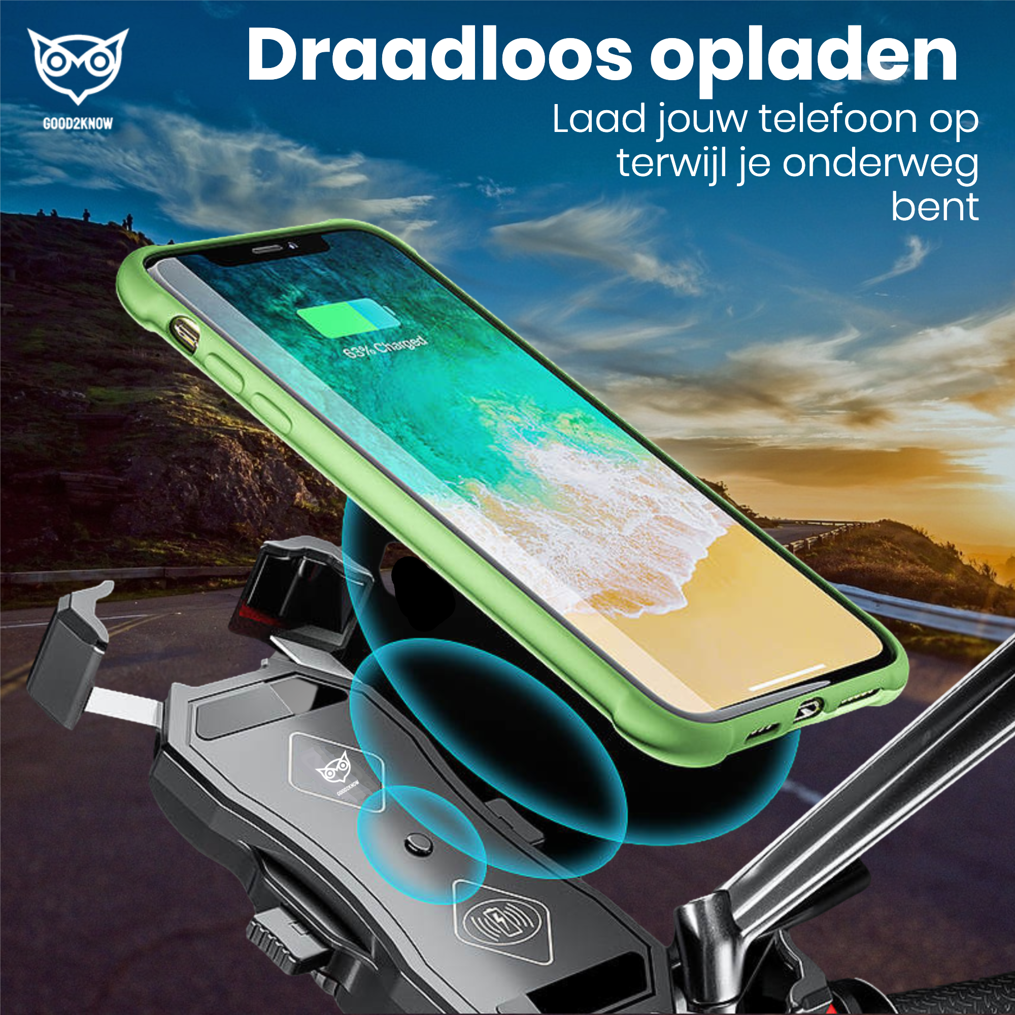 Telefoonhouder motor/ATV met anti-shock - Smartphone houder met anti-trillingsdempers - Met Draadloze Oplader - Telefoon standaard - 360º Draaibaar(G2K-67)