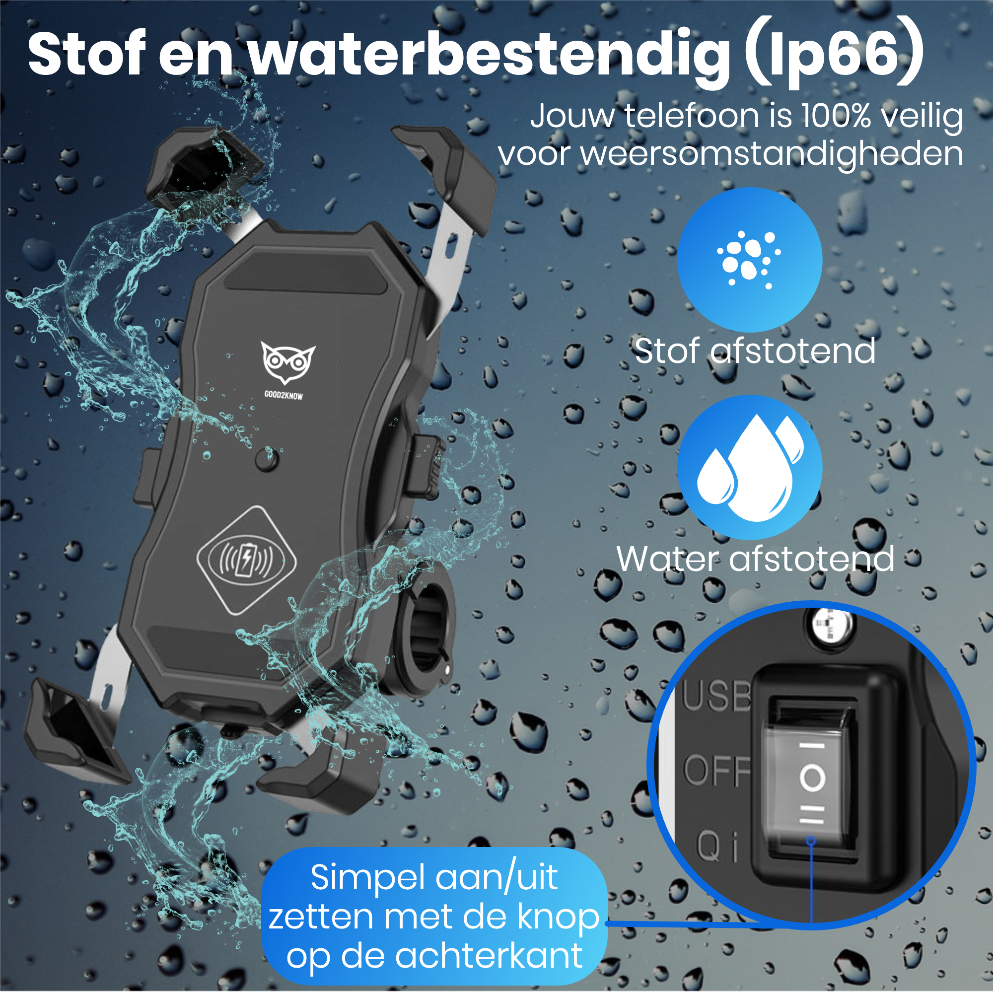 Telefoonhouder motor/ATV met anti-shock - Smartphone houder met anti-trillingsdempers - Met Draadloze Oplader - Telefoon standaard - 360º Draaibaar(G2K-67)