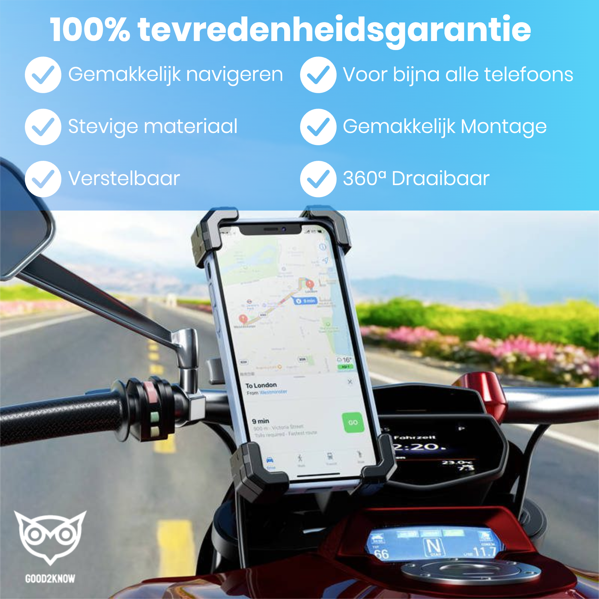 Telefoonhouder motor/ATV met anti-shock - Smartphone houder met anti-trillingsdempers - Met Draadloze Oplader - Telefoon standaard - 360º Draaibaar(G2K-67)