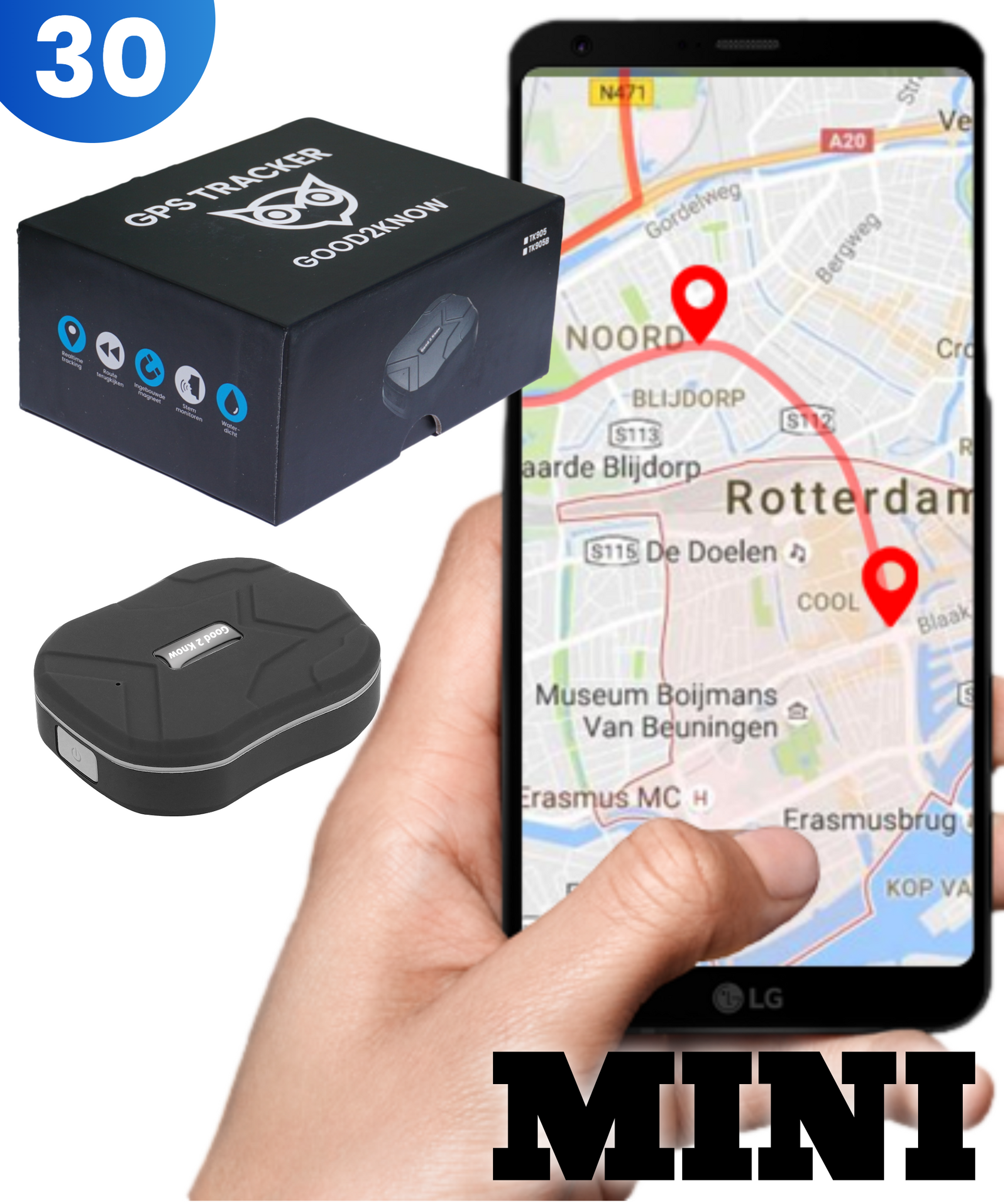 GPS tracker MINI 30 dagen Inclusief Simkaart & Zonder Abonnement