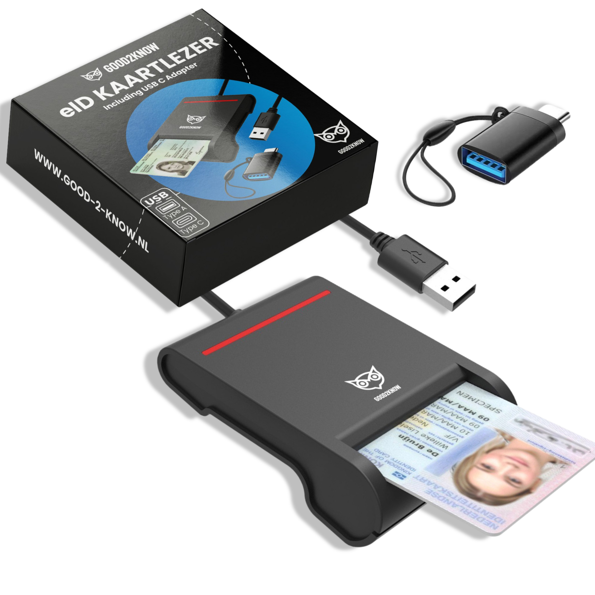 EID Kaartlezer USB C en USB A Card Reader E-ID België Accent Model(G2K-57)