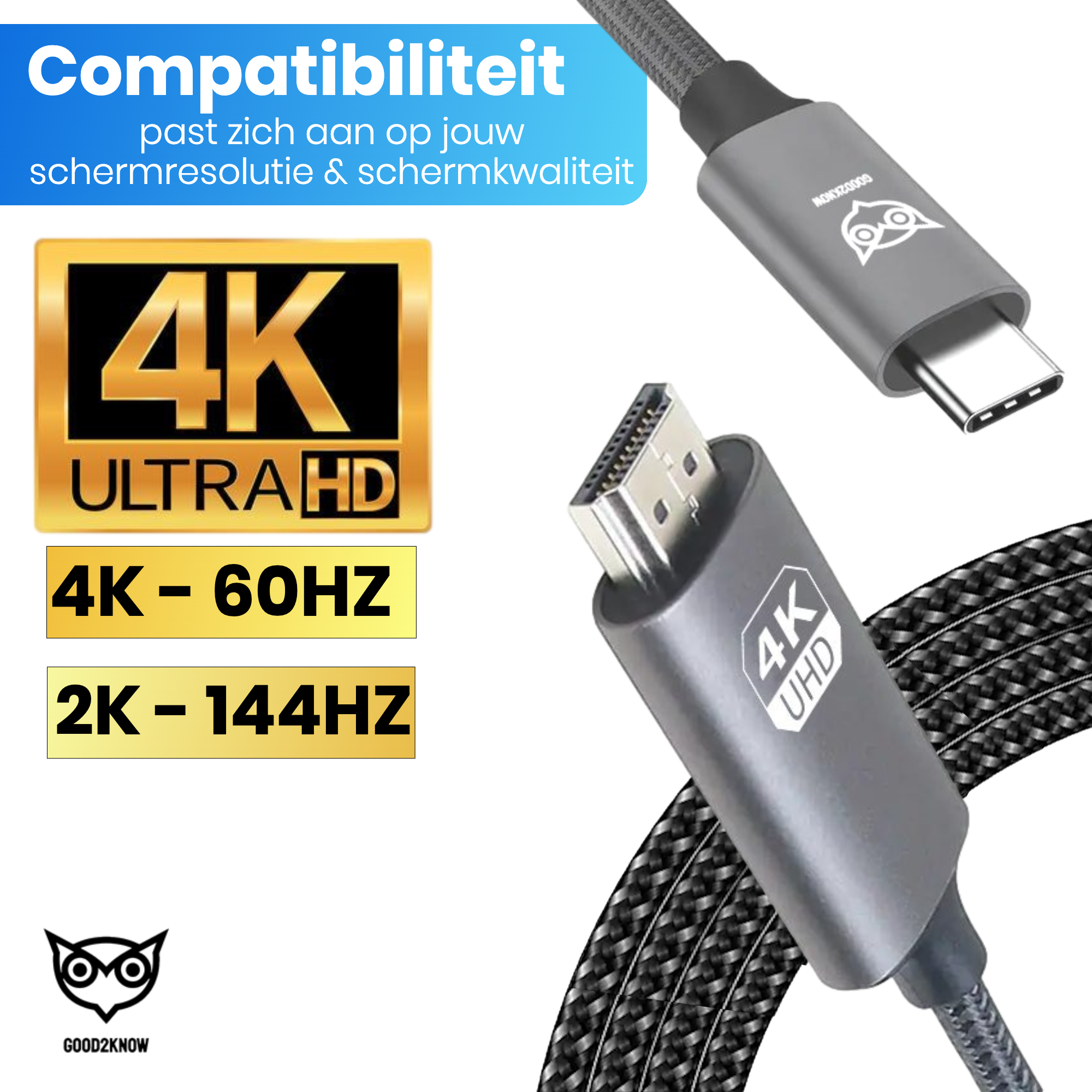 Usb c naar HDMI - 2 meter - Ultra 4k - 2k - Video kabel geschikt voor macbook pro, air - hdmi switch - usb c naar hdmi kabel