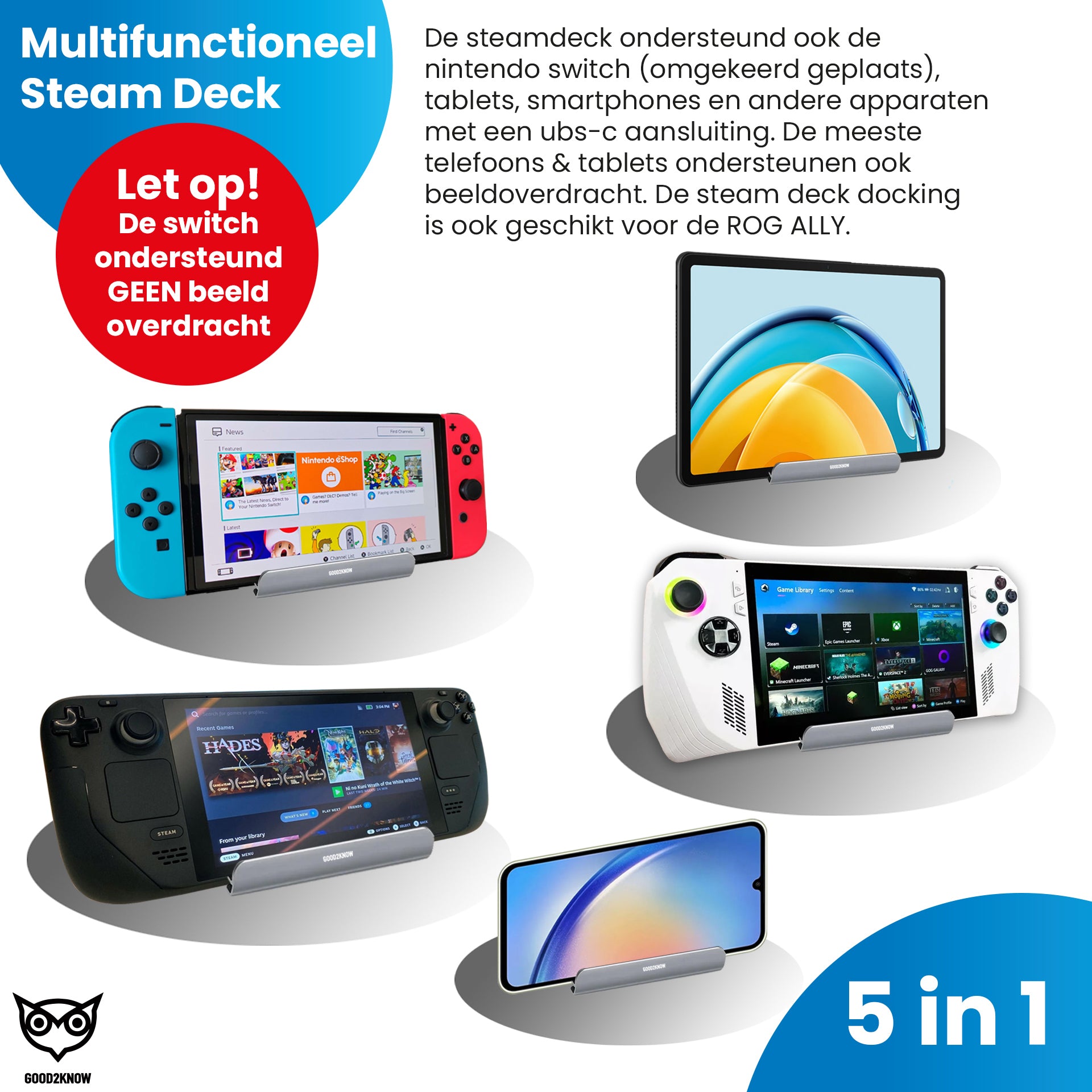 Steam Deck Dock 5 in 1 - Rog Ally Dock - 4K HDMI - Multifunctioneel Do