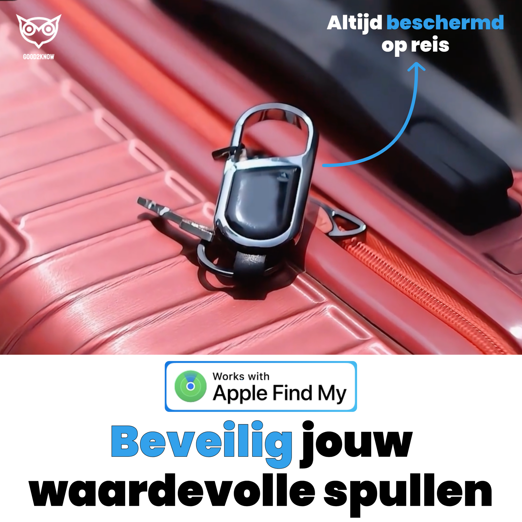 Airtag Sleutelhanger Zilver - Keyfinder - GPS Tracker - Sleutelvinder met geluid – GPS Sleutelhanger Tracker – Waterdicht – Werkt met Apple Zoek Mijn