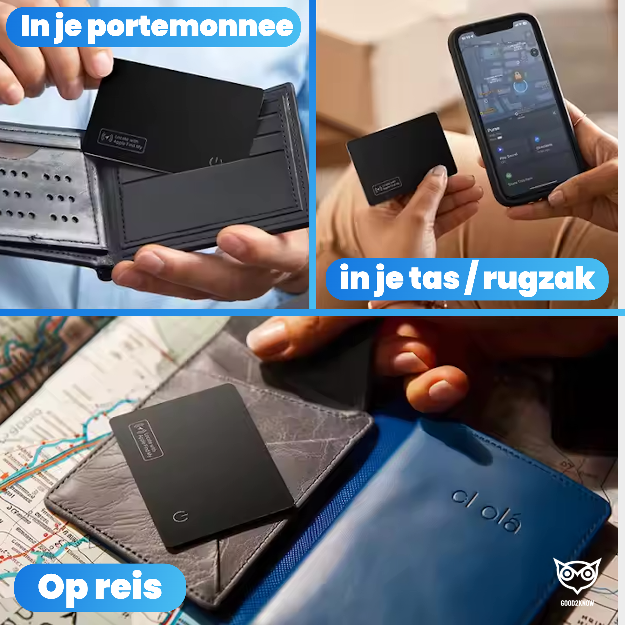 Airtag Wallet Portemonnee, Portefeuille, Geldclip, Kaartenhouder - 8 Kaarten, Zwart