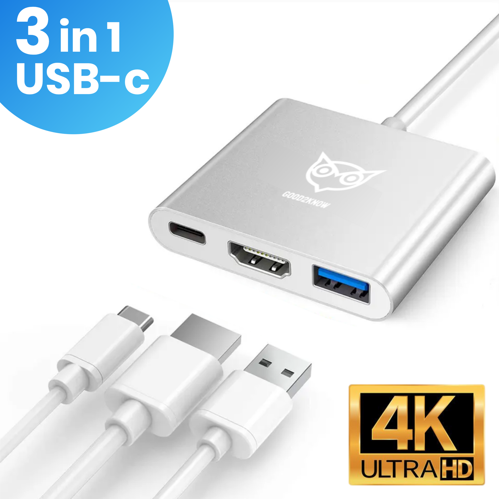 3 in 1 usb c adapter - usb c naar HDMI - 4K@60hz HDMI - PD usbc - USB 3.0