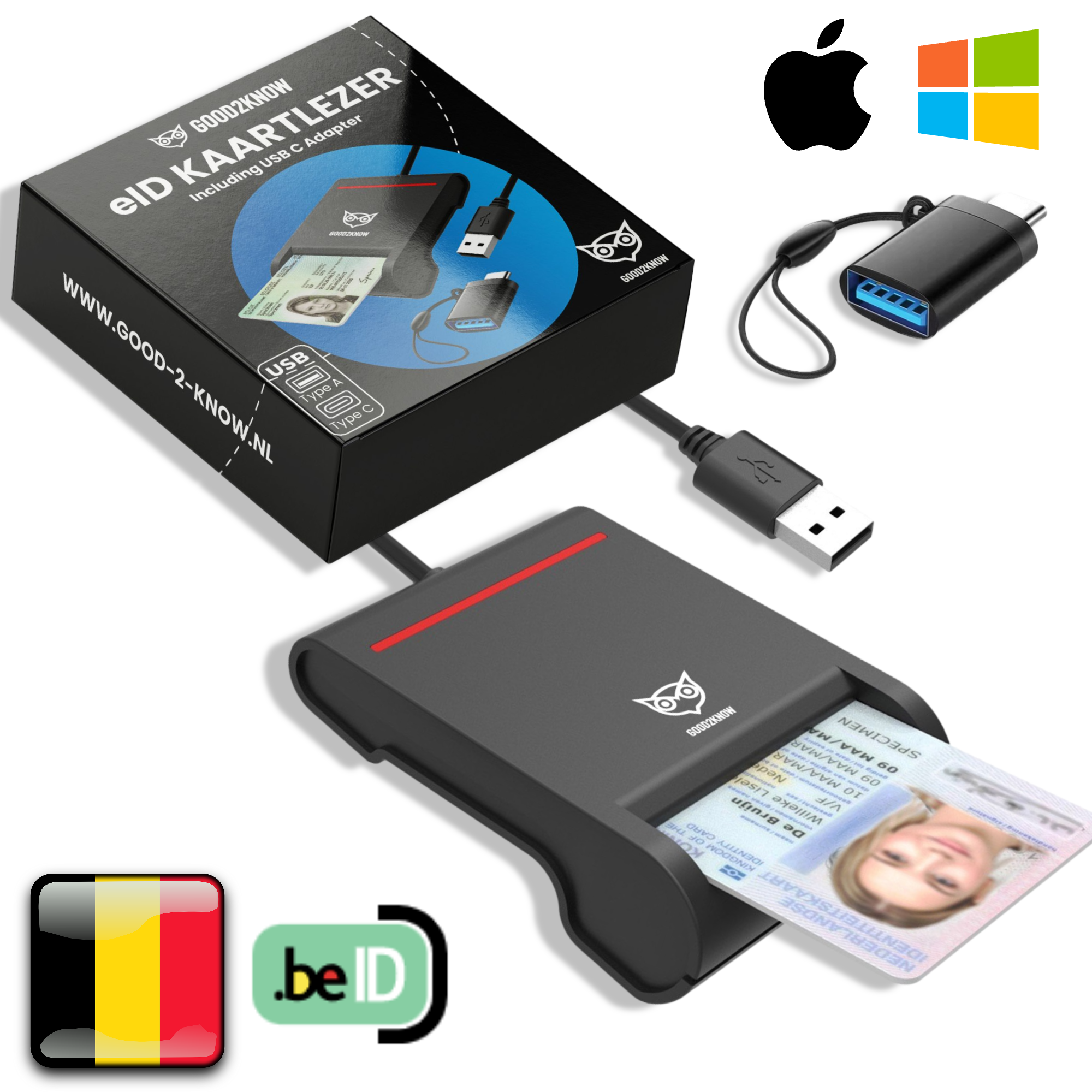 EID Kaartlezer USB C en USB A Card Reader E-ID België Accent Model