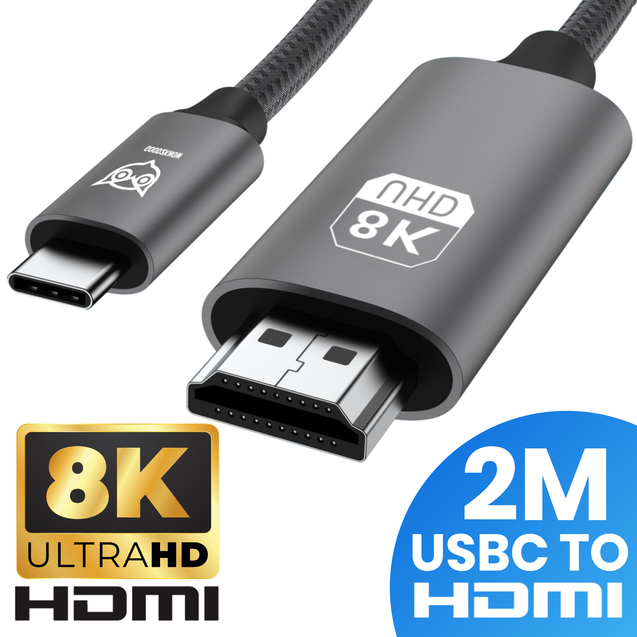 Good2know Usb c naar HDMI - 2 meter - Ultra 8k - 4k - 2k - Video kabel geschikt voor macbook pro, air - hdmi switch - usb c naar hdmi kabel