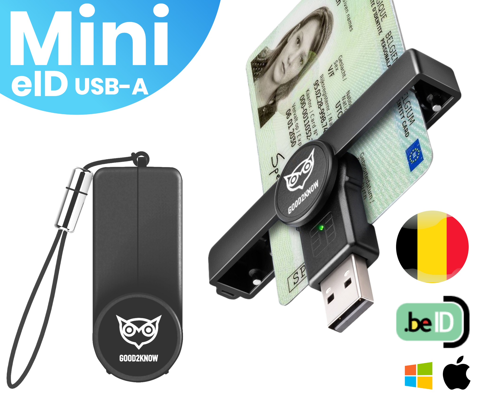 eID Kaartlezer Mini USB A Id Lezer België Zwart