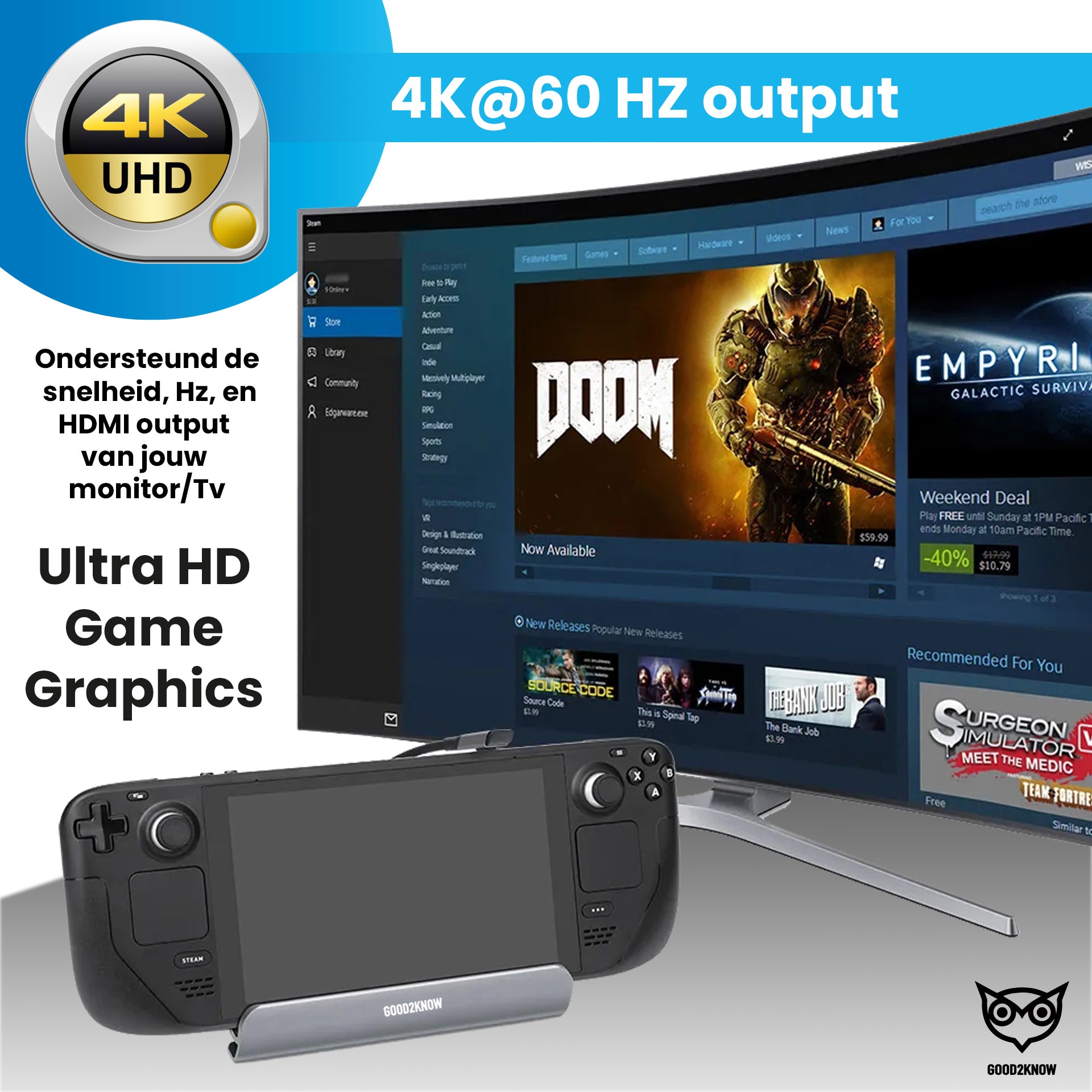 Steam Deck Dock 5 in 1 - Rog Ally Dock - 4K HDMI - Multifunctioneel Do
