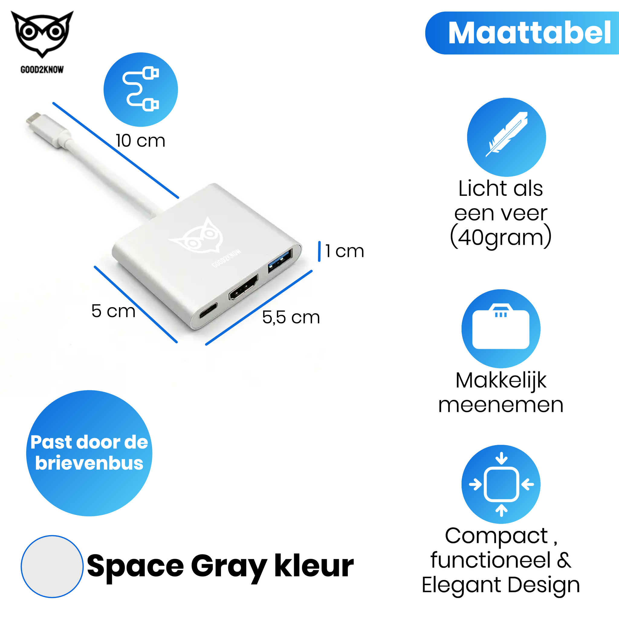 3 in 1 usb c adapter - usb c naar HDMI - 4K@60hz HDMI - PD usbc - USB 3.0