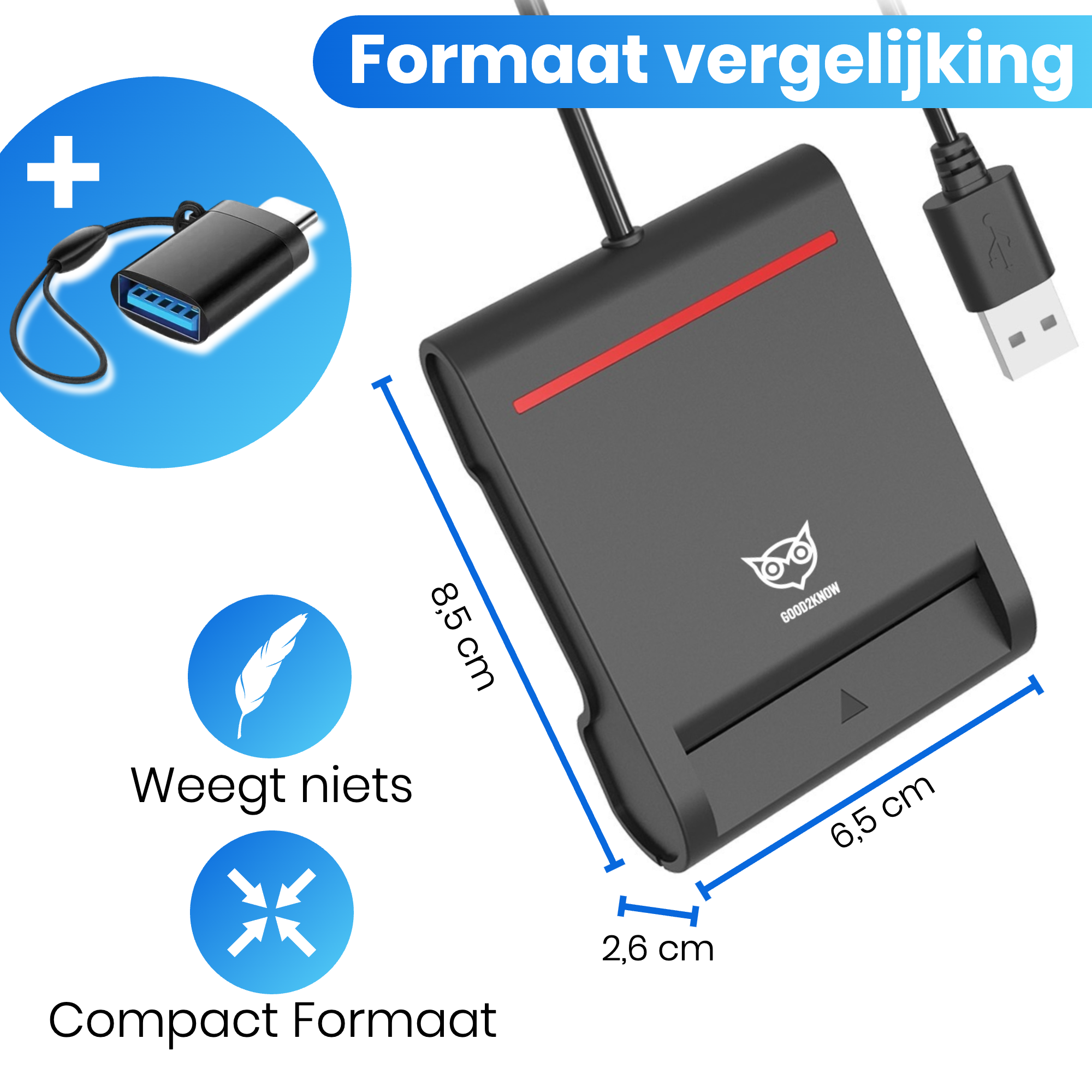 EID Kaartlezer USB C en USB A Card Reader E-ID België Accent Model