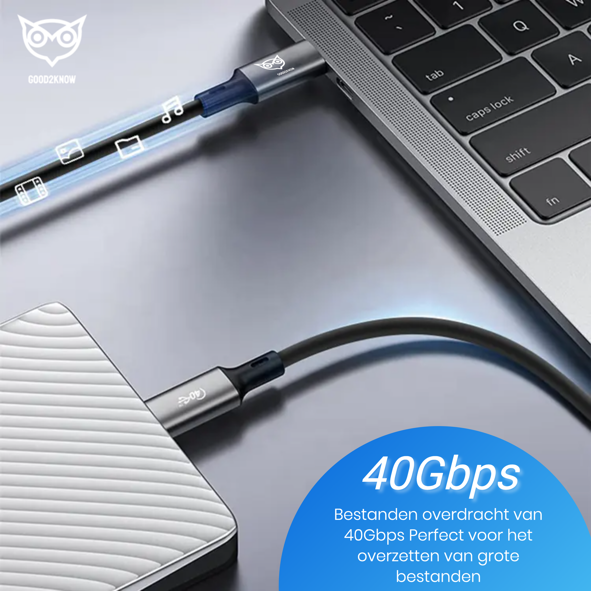 Usb-c naar usbc 4.0 kabel 240W Snellader met Datatransfer en 8K Beeldoverdracht - 1 Meter - Geschikt voor Apple iPhone, iPad, Laptops