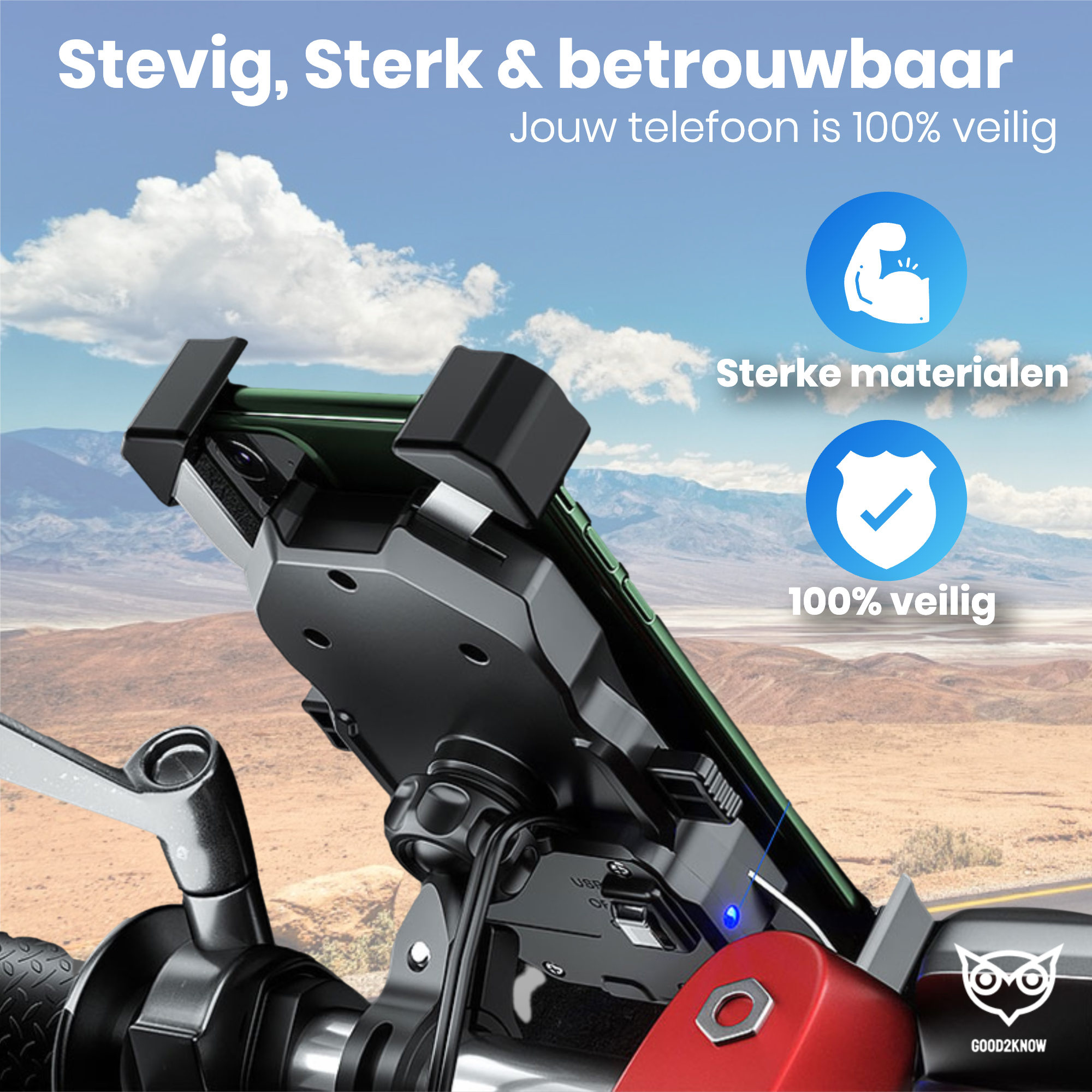 Telefoonhouder motor/ATV met anti-shock - Smartphone houder met anti-trillingsdempers - Met Draadloze Oplader - Telefoon standaard - 360º Draaibaar(G2K-67)