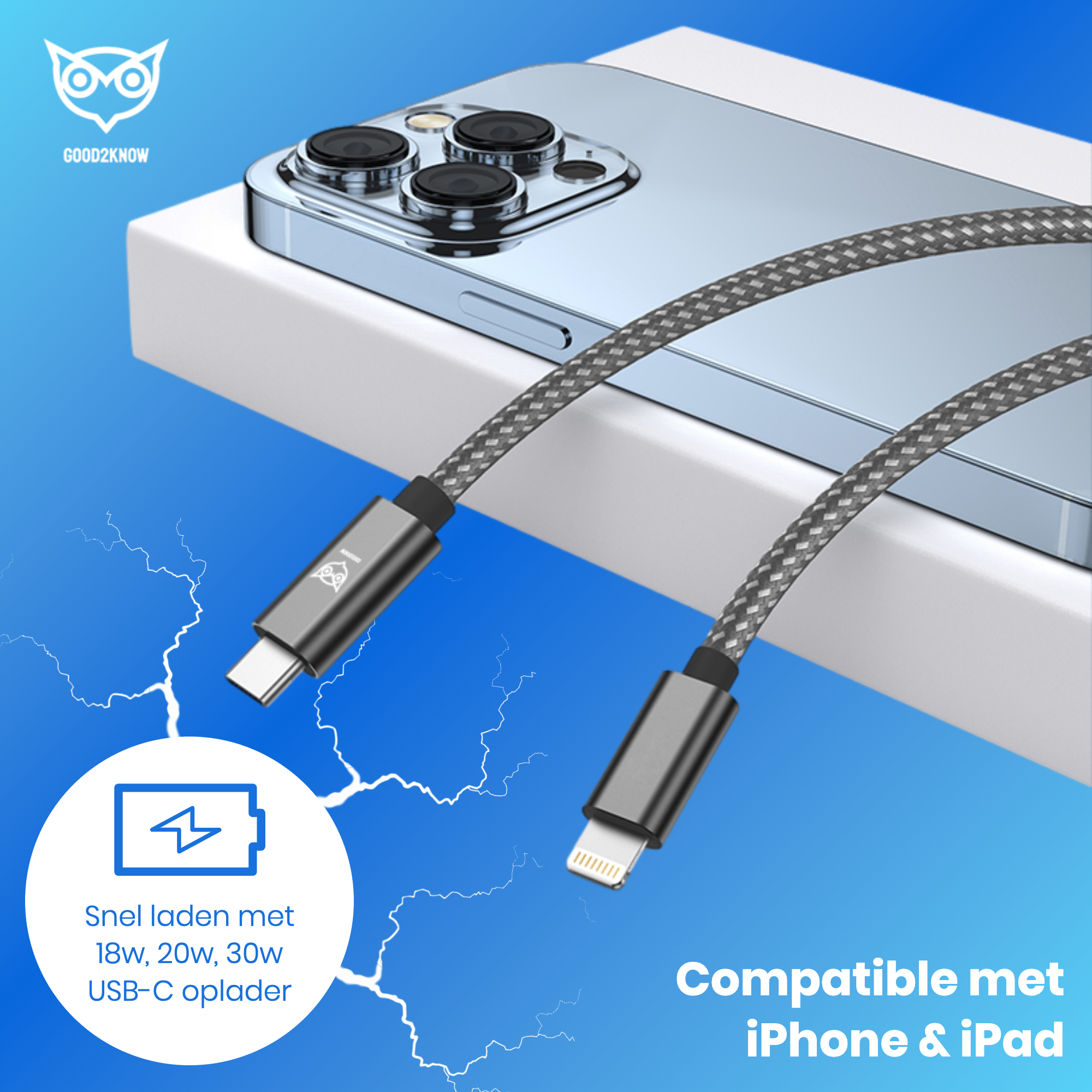 USB C naar Lightning kabel 1 meter geschikt voor Apple iPhone, iPad, Airpods - iPhone oplaad kabel