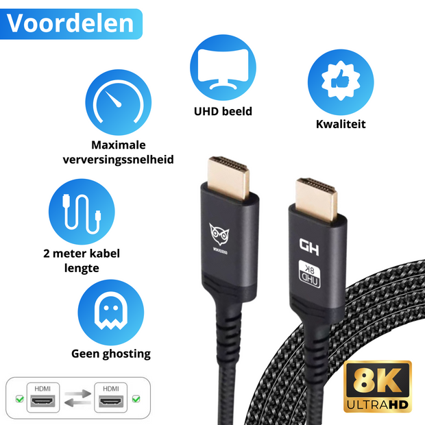 Good2know HDMI kabel 2 meter – HDMI 2.1 - Hdmi naar hdmi – 8k UHD - 4K UHD – Xbox – Ps5 – High speed HDMI