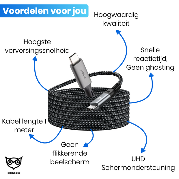 Good2know Usb-c kabels - usb-c kabel naar usbc 4.0 - 240W - Snellader - Datatransfer - 8K Beeldoverdracht - 2 Meter