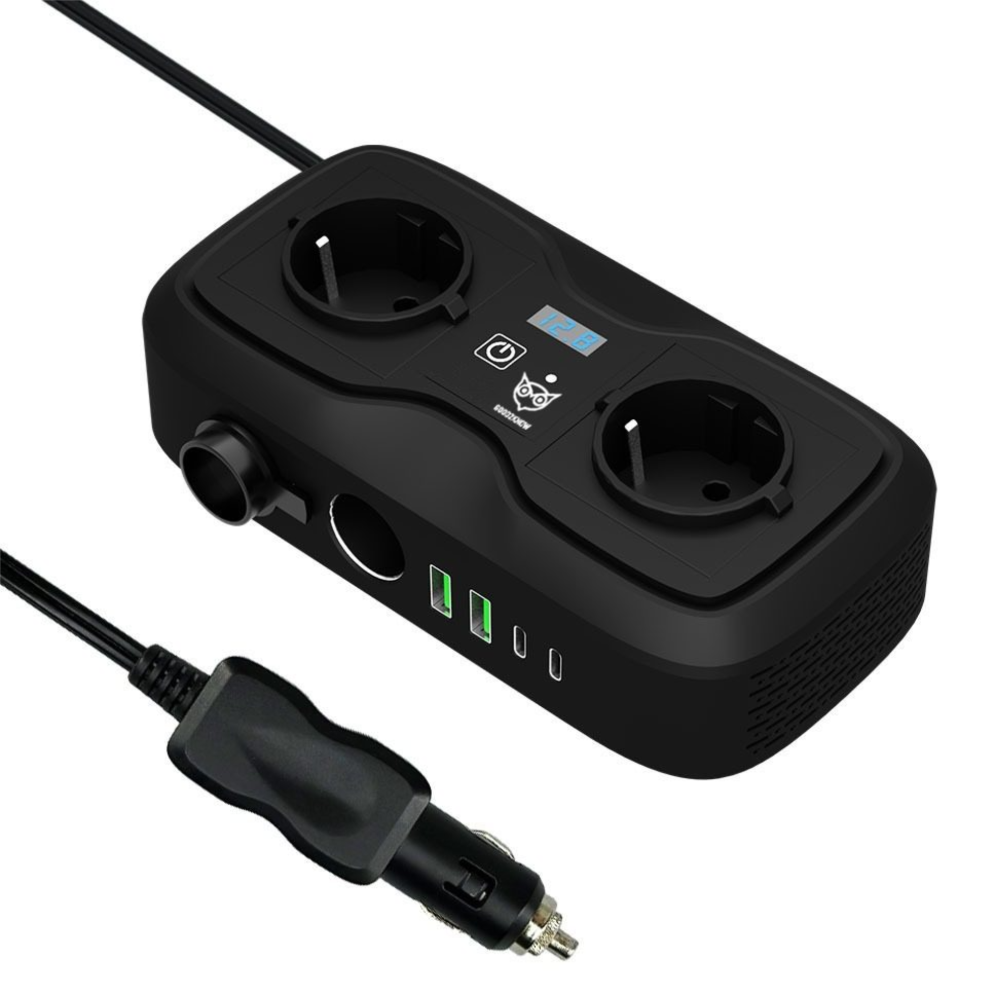 Auto Omvormer 12V 230V – Spanningsomvormer – Auto stopcontact omvormer - Sigarettenaansteker Splitter – 2 Stopcontacten, 2 usb-a poorten, 2 usb-c poorten, 1 aanstekerpoort