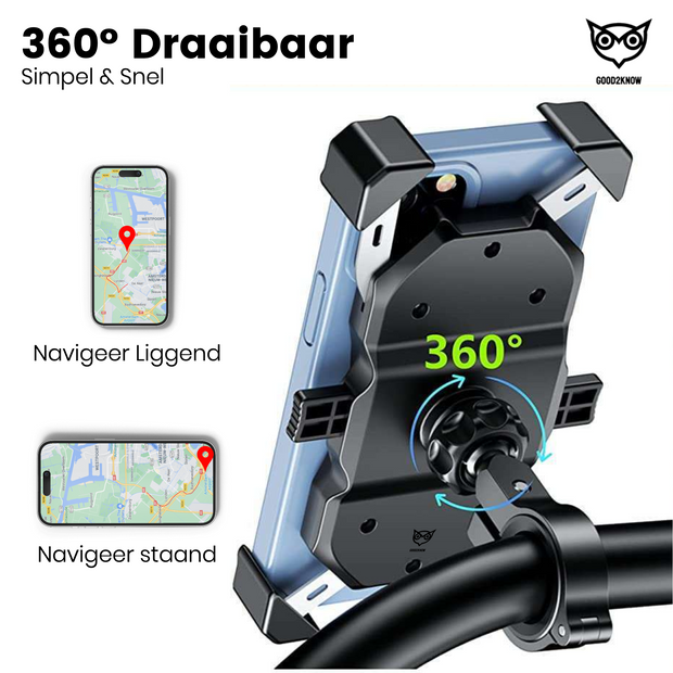 Good2know Telefoonhouder motor/ATV - Smartphone houder - Met Draadloze Oplader - Telefoon standaard – 360º Draaibaar