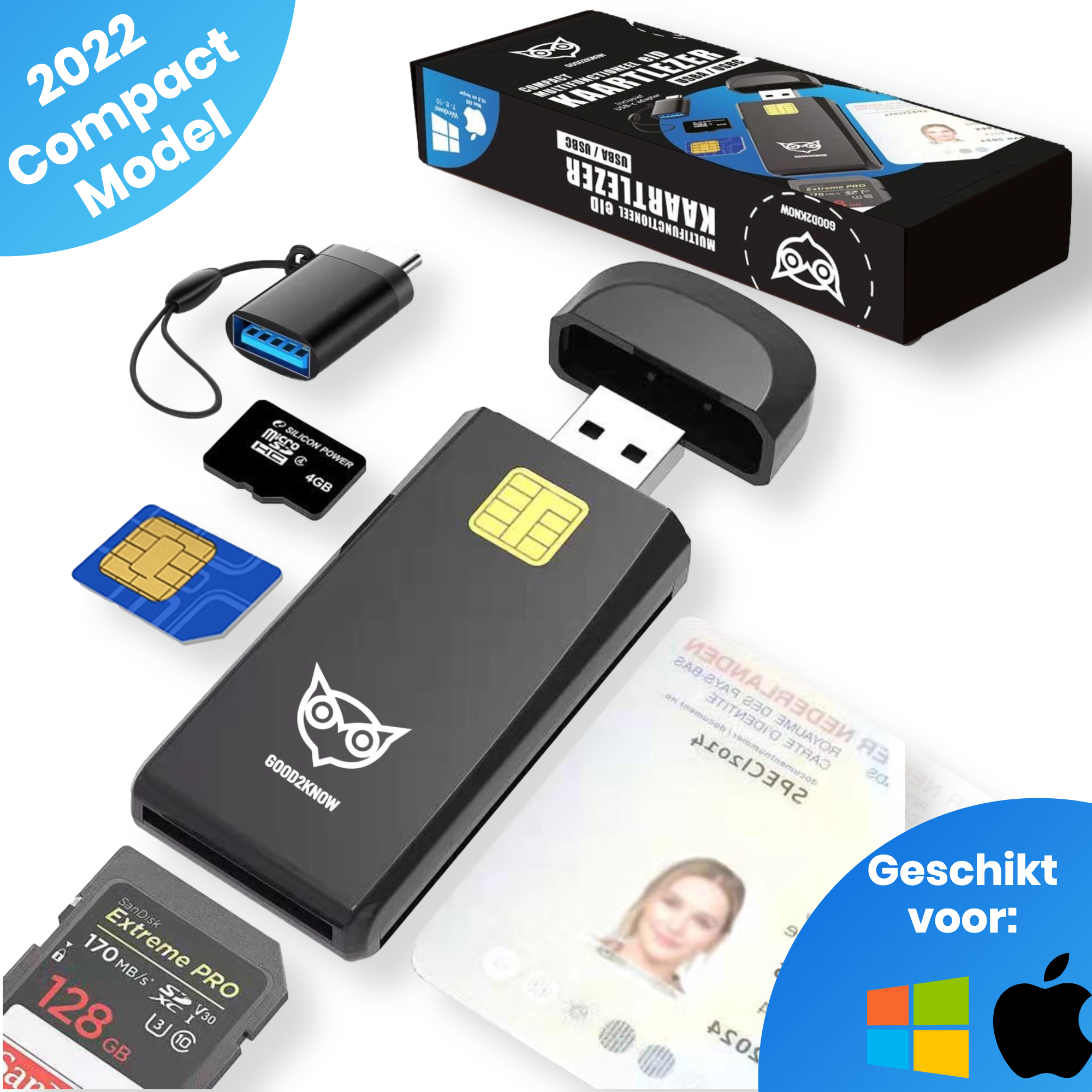 Good2know Id Kaartlezer USB Multifunctioneel eID Geheugenkaartlezer - Compact