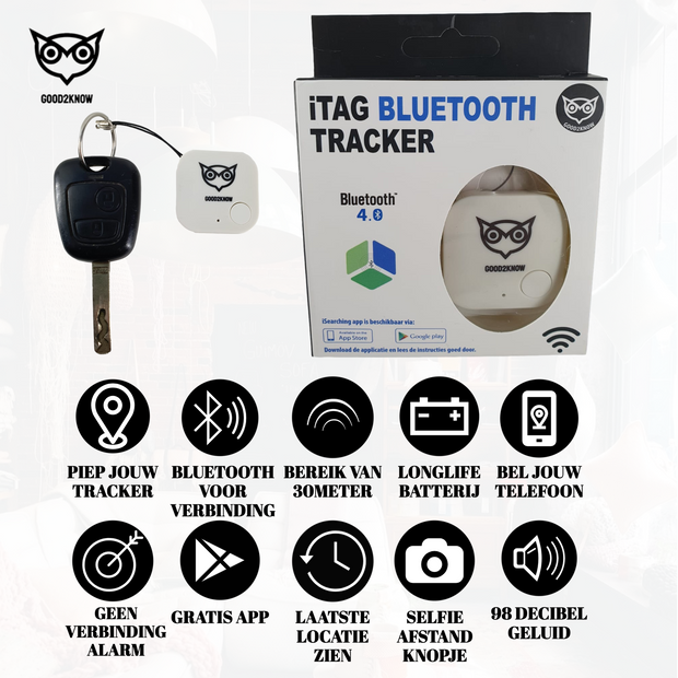 Good2know Sleutelvinder - Sleutelhanger - Wit - Gps tracker - Bleutooth Keyfinder - Cr 2032 & koortje - Airtag