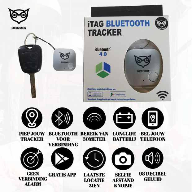 Good2know Sleutelvinder - Sleutelhanger - Zilver - Gps tracker - Bleutooth Keyfinder - Cr 2032 & koortje - Airtag