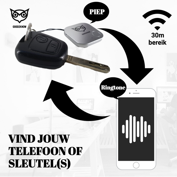 Good2know Key Finder - Keychain - Silver - Gps tracker - Bleutooth Keyfinder - Cr 2032 &amp; cord - Airtag