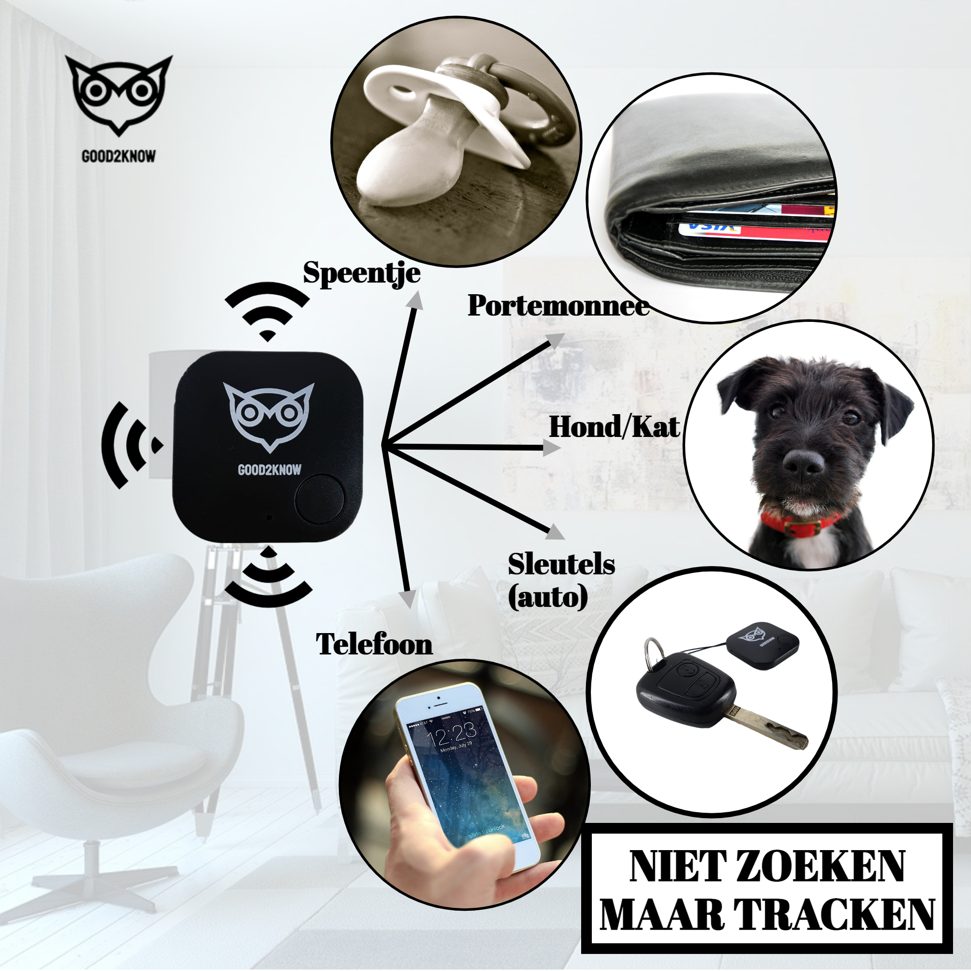 Good2know Sleutelvinder - Sleutelhanger - Zwart - Gps tracker - Bleutooth Keyfinder - Cr 2032 & koortje - Airtag