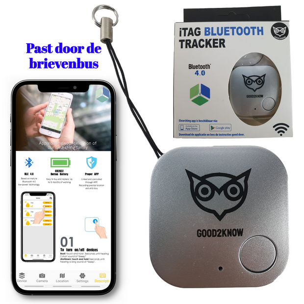 Good2know Key Finder - Keychain - Silver - Gps tracker - Bleutooth Keyfinder - Cr 2032 &amp; cord - Airtag