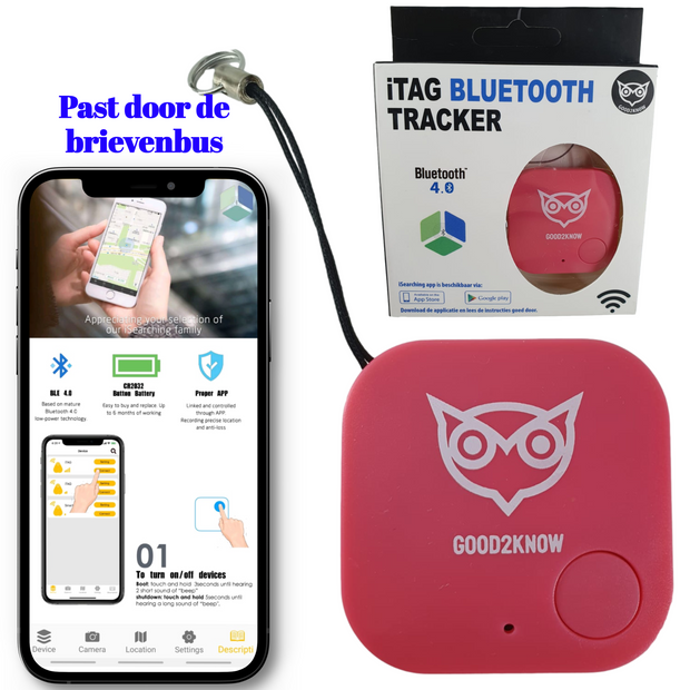Good2know Key Finder - Keychain - Pink - Gps tracker - Bleutooth Keyfinder - Cr 2032 &amp; cord - Airtag