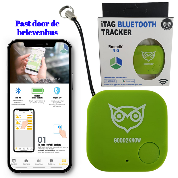 Good2know Sleutelvinder - Sleutelhanger - Groen - Gps tracker - Bleutooth Keyfinder - Cr 2032 & koortje - Airtag