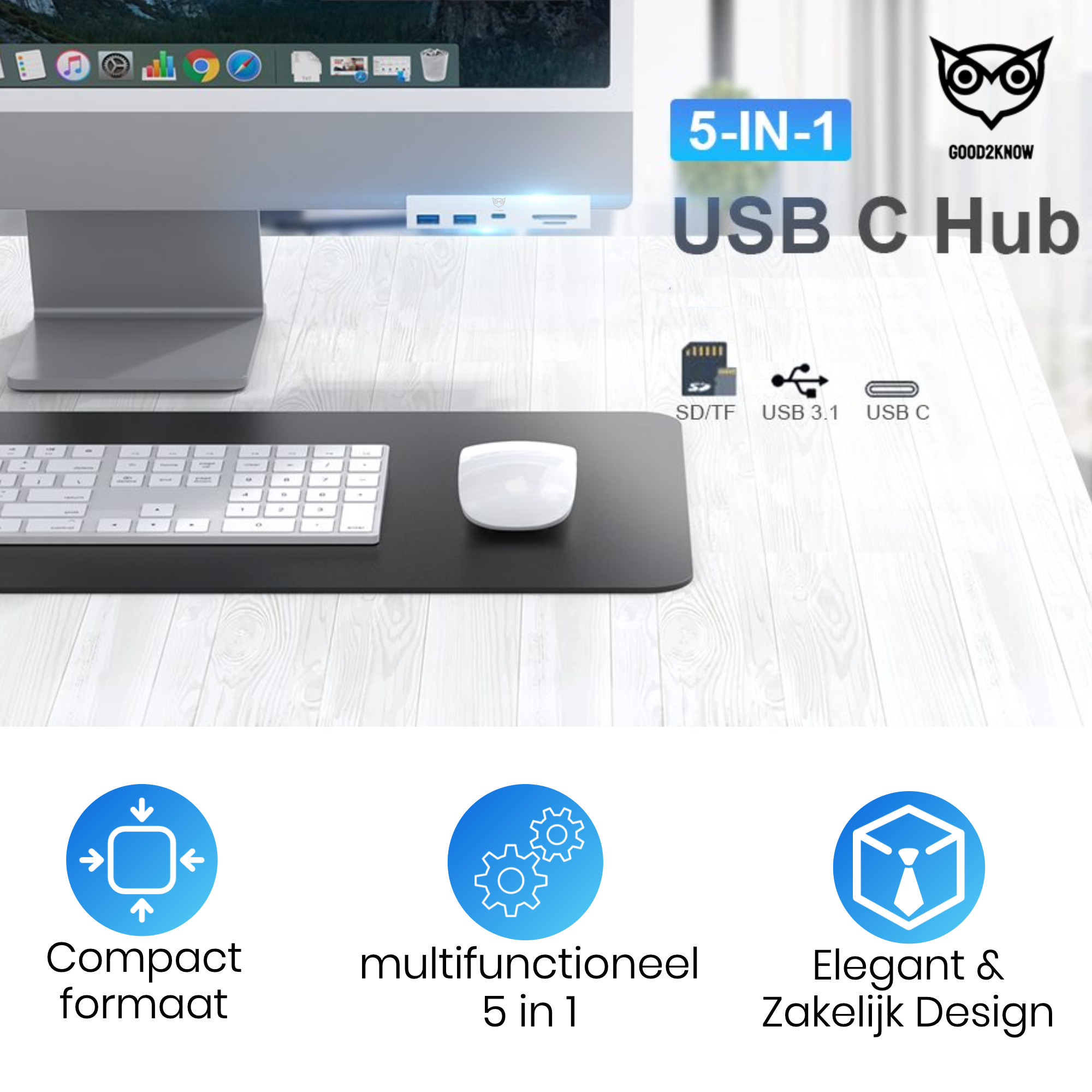 Good2know USB-C iMac hub Gen2 5 in 1 Geschikt voor iMac 24 inch, 27 inch