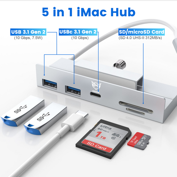 Good2know iMac hub - USB-C - Gen2 - 5 in 1 - Geschikt voor iMac 24 inch, iMac 27 inch