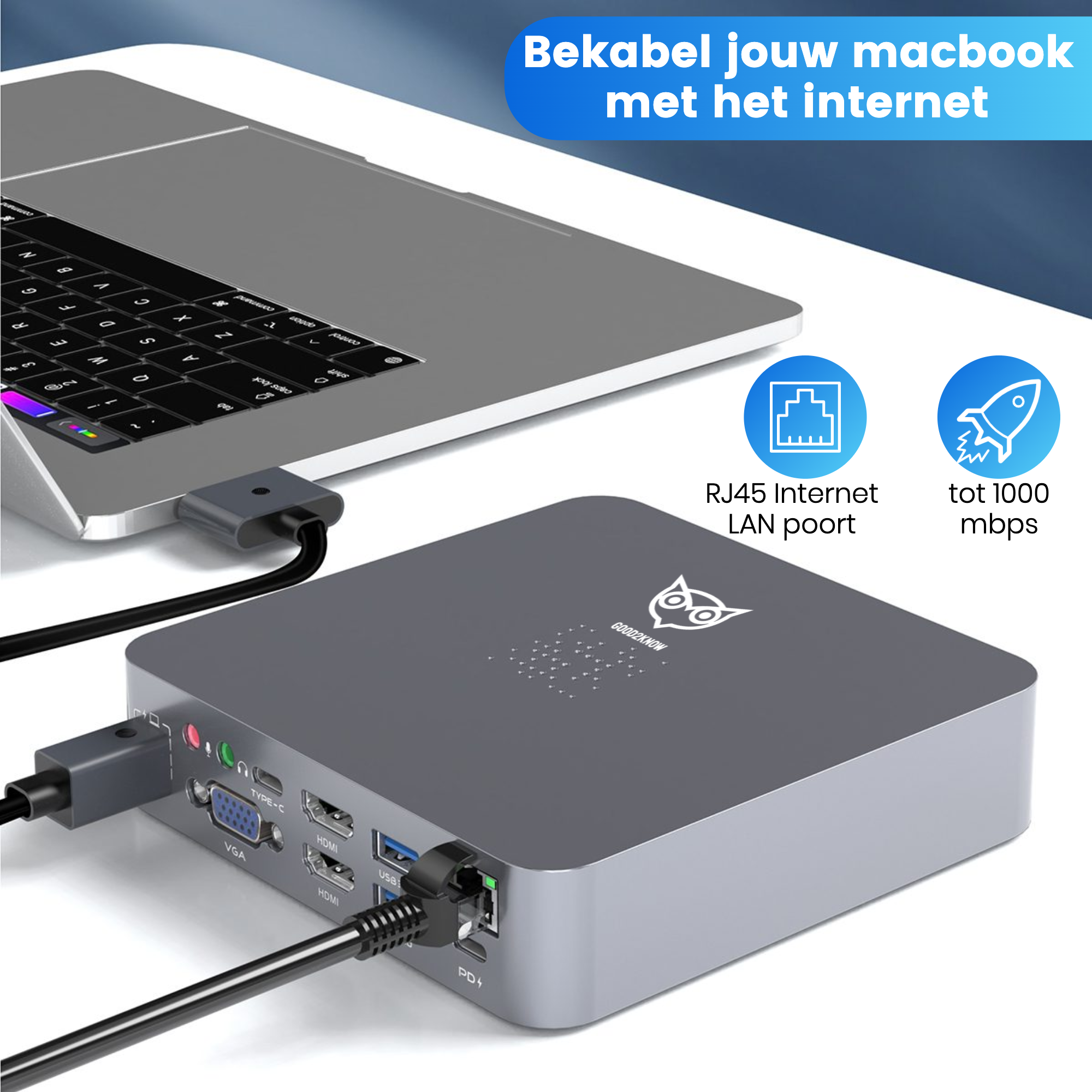 Good2know Macbook Hub - Docking station - 18 in 2 - 4k HDMI - Usb Splitter - Alleen Geschikt voor Macbook Air en Macbook Pro