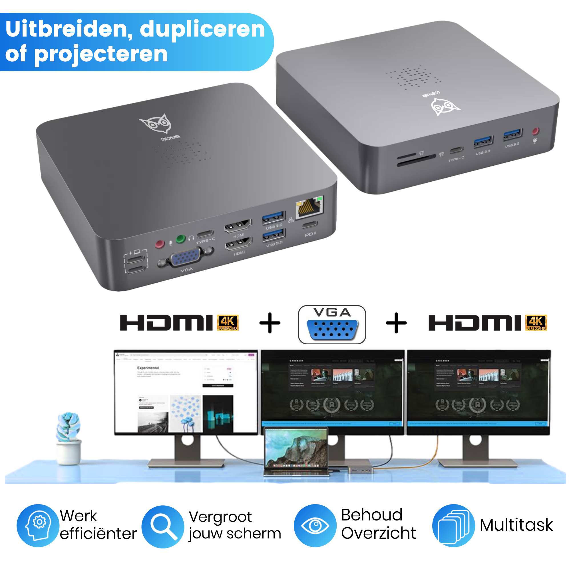 Macbook Hub Docking station 8 in 2 - 4k HDMI Usb Splitter Alleen Geschikt voor Macbook Air en Macbook Pro
