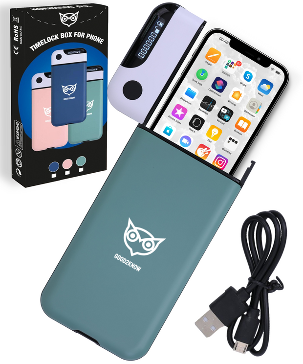 [PRE-ORDER] Good2know Telefoon Kluis met Tijdslot - Groen - Timer – Voor één telefoon -  Kluis - Kitchen Safe – meer Focus & Zelfdiscipline – studiehulp