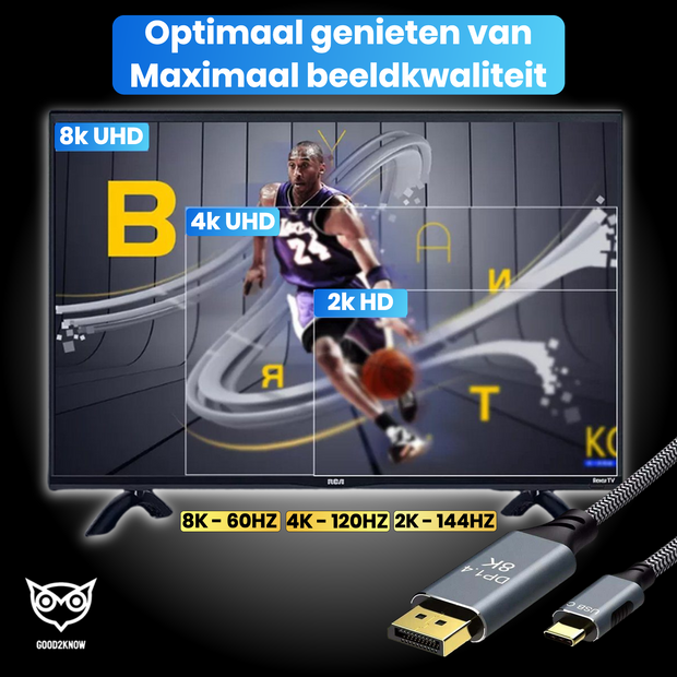 Good2know USB-C 3.1 Naar Displayport DP 1.4 - 8K 60Hz - 1 METER