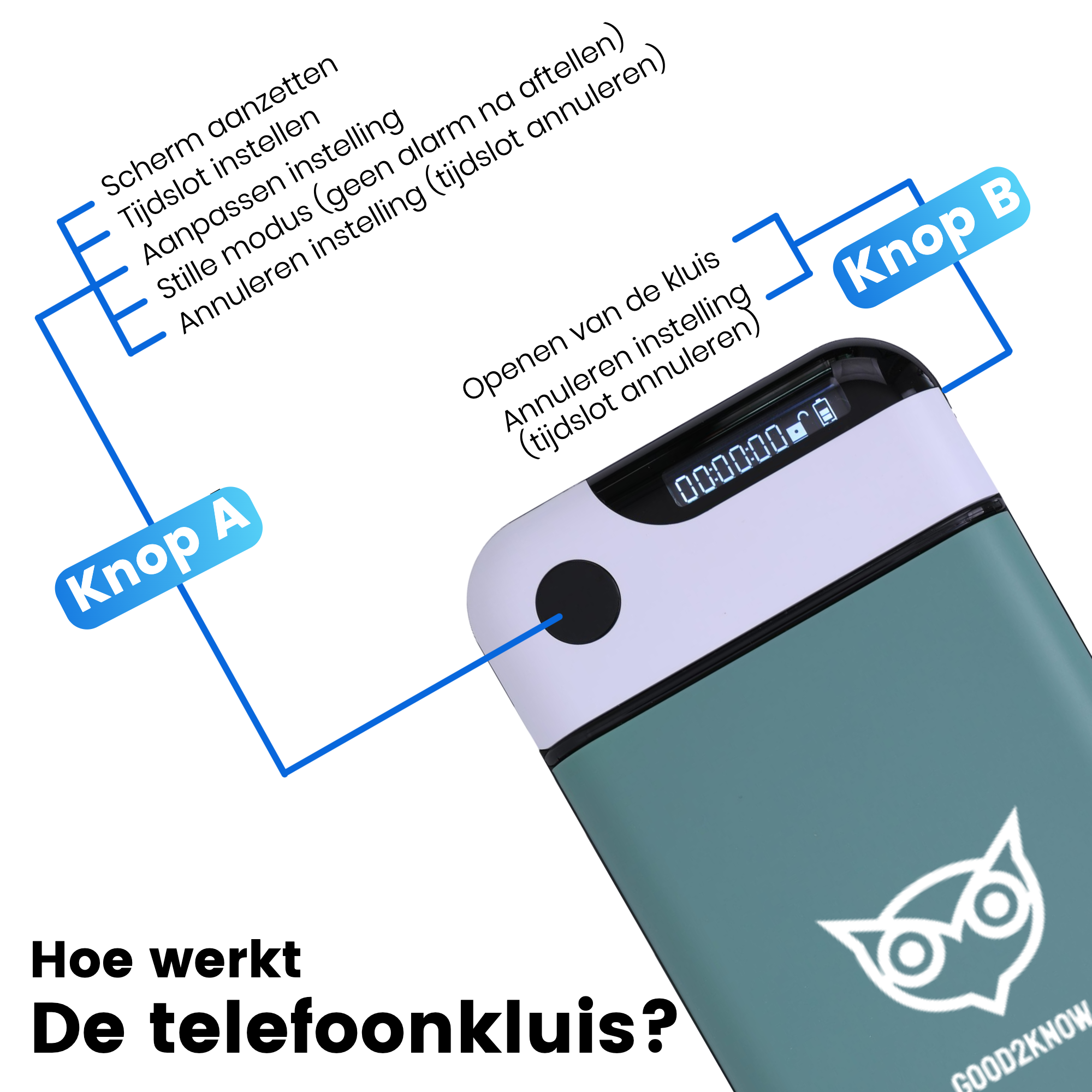 Telefoon Kluis met Tijdslot voor één telefoon - Groen - Timer – Kluis - Kitchen Safe – meer Focus & Zelfdiscipline – studiehulp