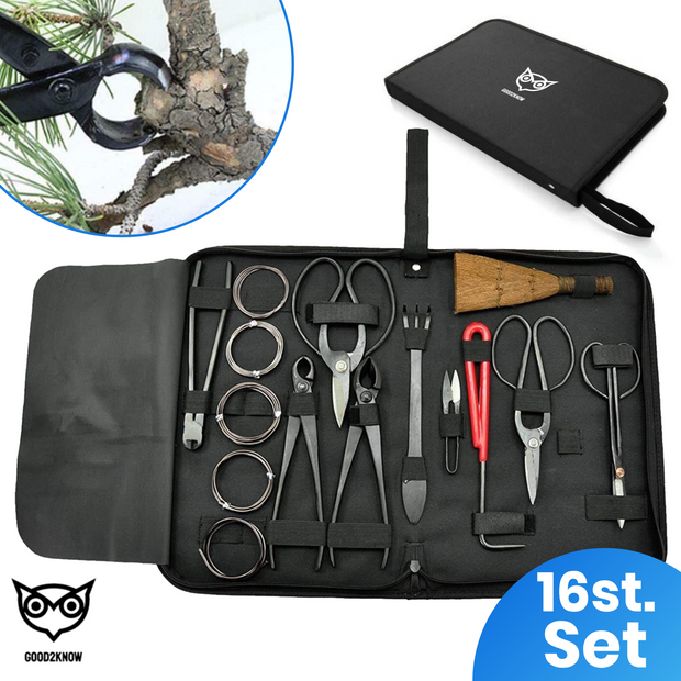 Good2know Bonsai Tools Set - 16 pieces - Bonsai Starters kit - Bonsai tree care kit