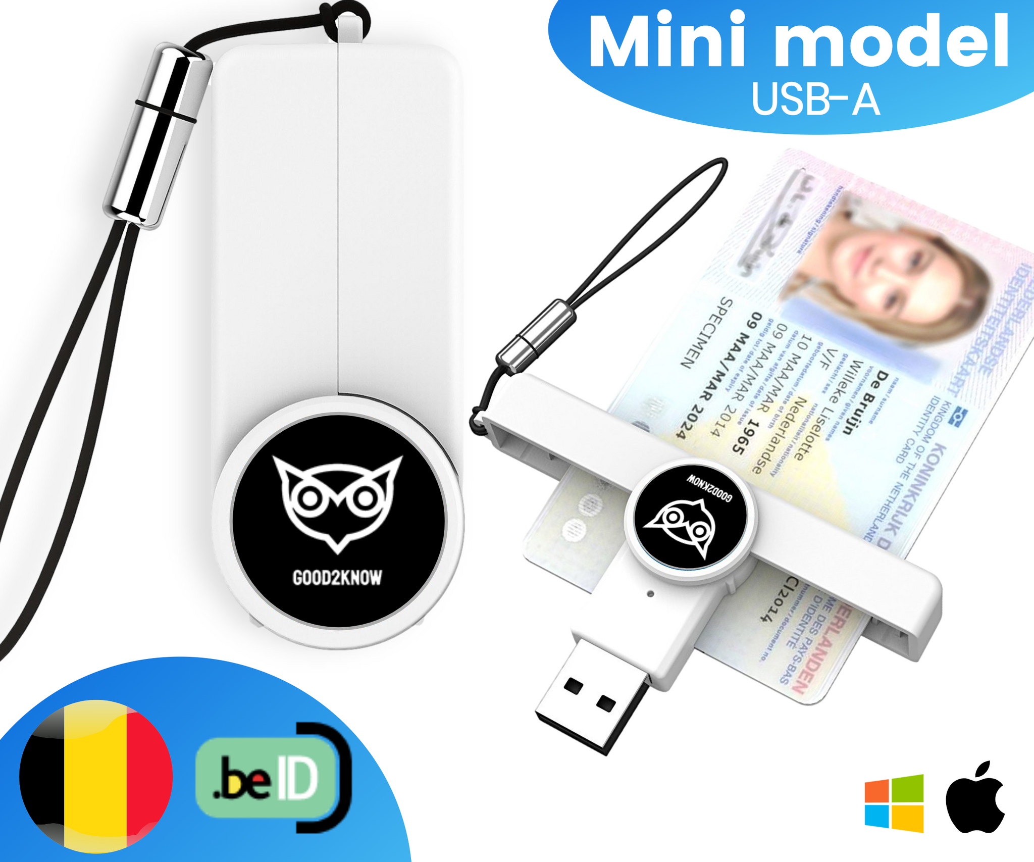 eID Kaartlezer mini USB A ID Lezer België WIT