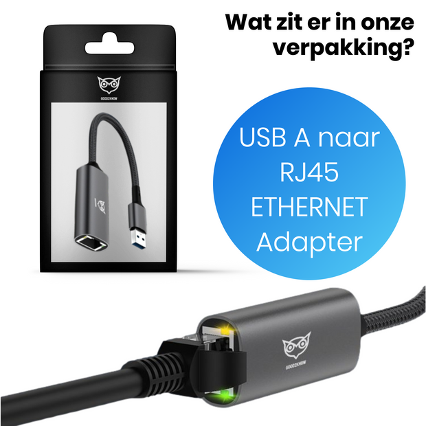 Good 2 Know Ethernet adapter USB-A - Rj45 - USB A naar Ethernet adapter - Internet adapter - 20CM - Aluminium behuizing