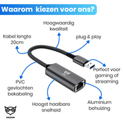 Good 2 Know Ethernet adapter USB-A - Rj45 - USB A naar Ethernet adapter - Internet adapter - 20CM - Aluminium behuizing